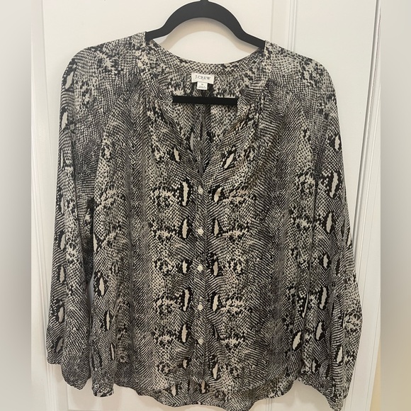 J. Crew Tops - J. Crew Gray, White and Black Snake Skin Print Long Sleeve Blouse - Shirt size S